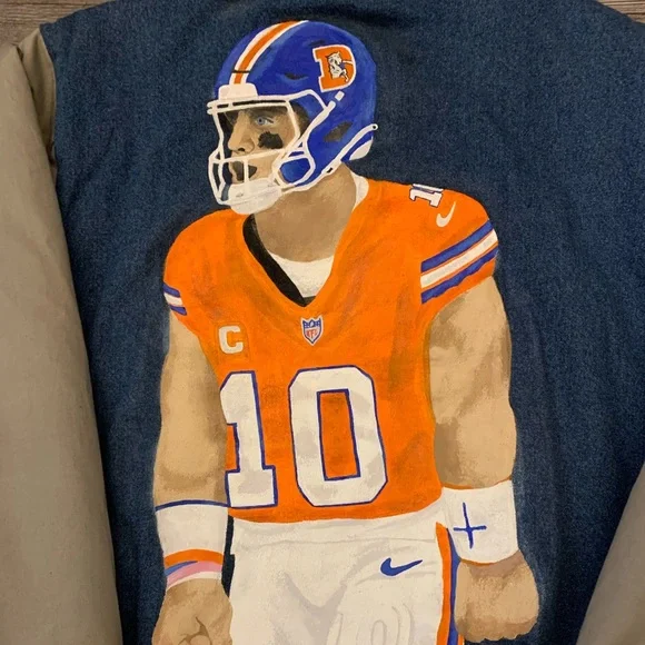 Vintage 1990s Denver Broncos Bo Nix Hand Painted Jacket - Picture 4 of 16